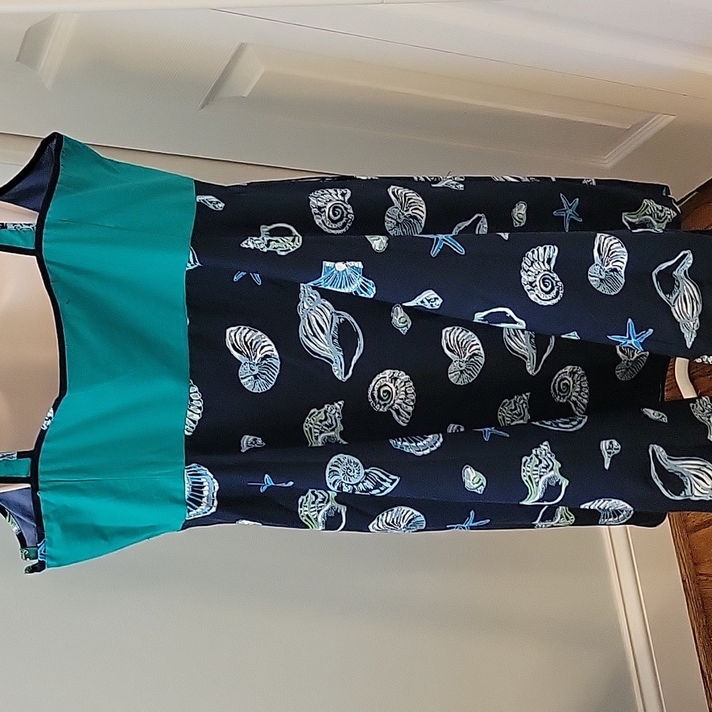 Modcloth Waiting by the Sea Navy Blue and Green Retro Styling Dress NWOT Sz XL - Picture 8 of 9